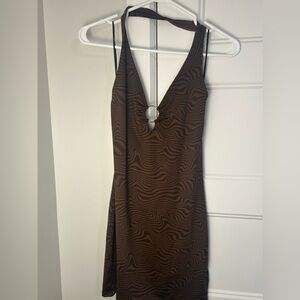 Brown Halter Neck Patterned Dress